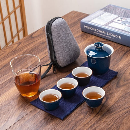 Cerámica portátil Kung Fu Tea Cup Kuai Ke Tea Tea - Tetera de viaje al aire libre con tazas de té - Viaje de té Gaiwán con tazas y taza