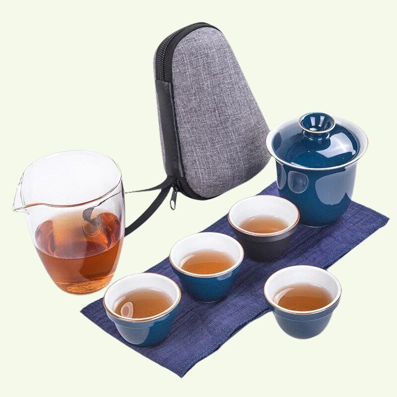Seramik Portable Kung Fu Teh Cup Kuai Ke Teh Set - Teh Teapot Luar Perjalanan dengan Cawan Teh - Perjalanan Teh Gaiwan Set dengan Cawan dan Mug