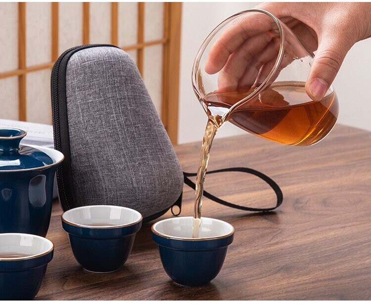 Ceramic Portable Kung Fu Tea Cup Kuai Ke Tea Set - Rese Outdoor tekanna med tekoppar - Resa Gaiwan Tea Set med koppar och mugg