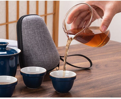 Cerámica portátil Kung Fu Tea Cup Kuai Ke Tea Tea - Tetera de viaje al aire libre con tazas de té - Viaje de té Gaiwán con tazas y taza