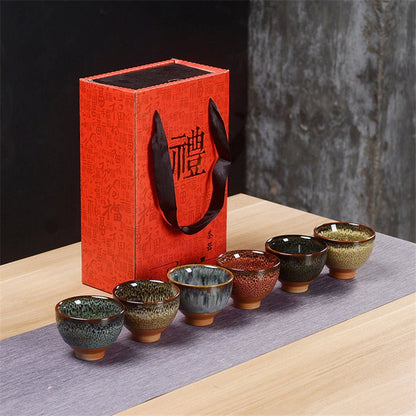 Çince 6 PC/Set Seramik Çay Kupası Buz Çatlak Sır Kupası Kung Fu Çay Seti Küçük Porselen Çay Çay Çay Aksesuarları İçmek