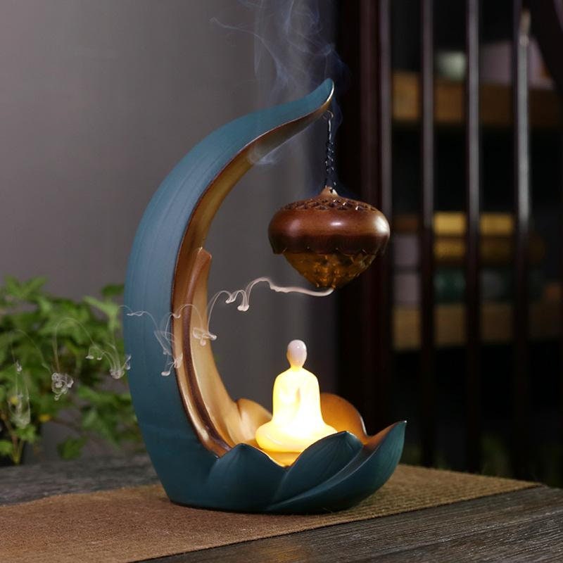Ceramic Creative Backflow Aroma Diffuser Decoration  Incense Stick Holder Buddha Decoration Ceramic Burner Handmade Flower