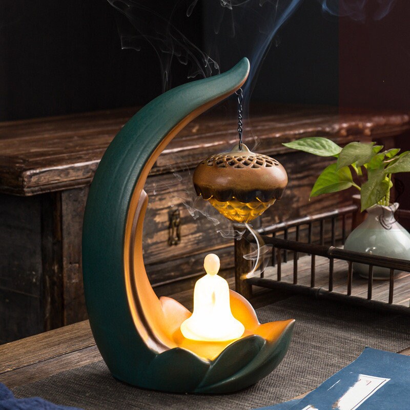 Keramisk kreativ backflow aroma diffusor dekoration rökelse stickhållare buddha dekoration keramisk brännare handgjorda blomma