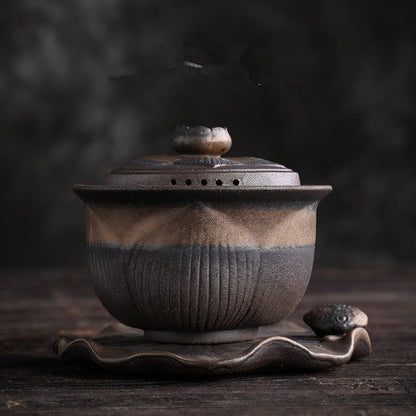 Jingdezhen leña Gaiwán Kung Fu Tazón de té de hierro glaseado