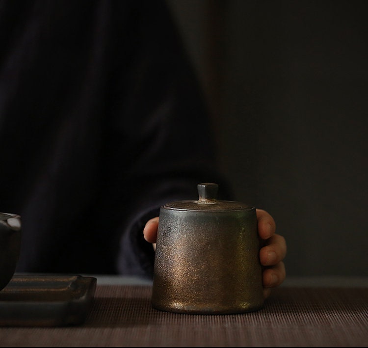 Boîte à thé en céramique dorée, petit récipient à thé et à café en grès, pots