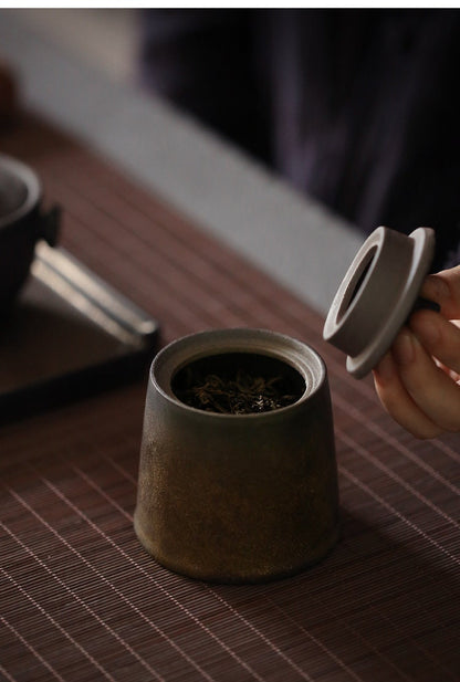 Boîte à thé en céramique dorée, petit récipient à thé et à café en grès, pots