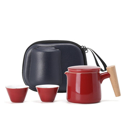 כוסות קומקום ותה סט קטן עם תיק נסיעות - קונג פו טקס תה קופסת חרס בעבודת יד תיבת מתנה ייחודית
