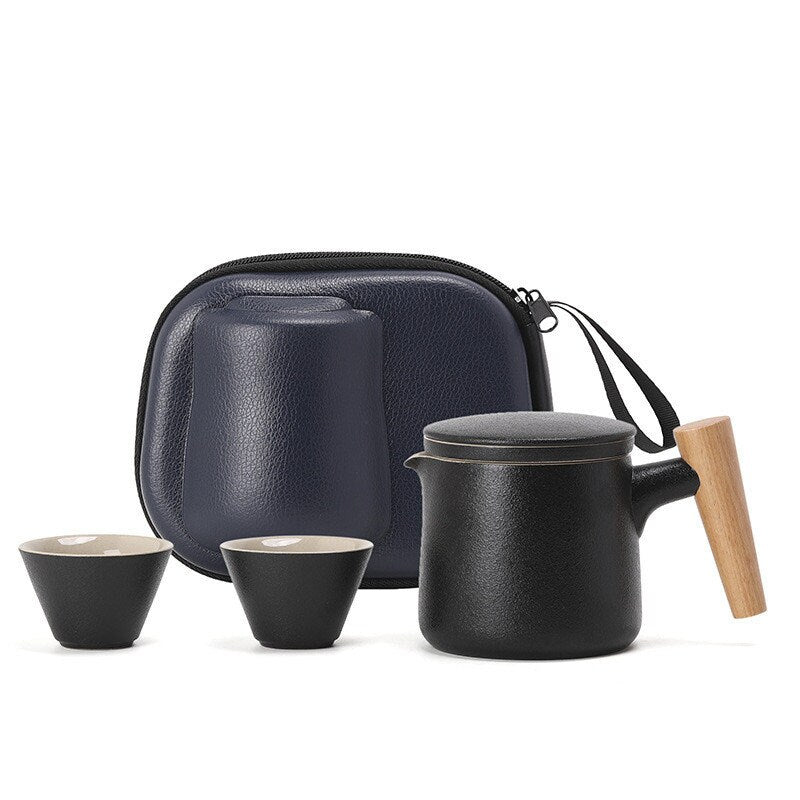 Czajnicze i filiżanki herbaty Mały zestaw z torbą podróżną - Ceremonia herbaty Kung Fu ręcznie robione ceramiki Unikalne pudełko na prezent