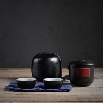 Portable TEA SET teapot with two Tea Cups and Travel Bag