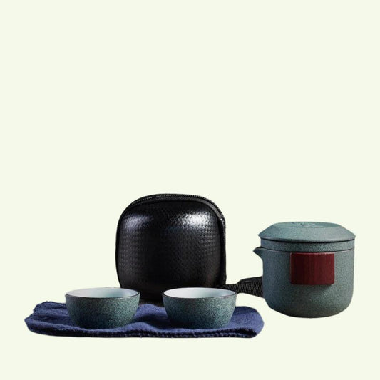Teiera per set da tè portatile con due tazze da tè e borsa da viaggio