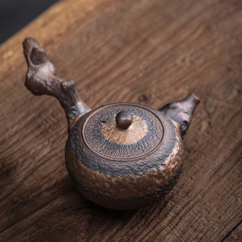 Stoneware Handmade Retro Ceramic Kung Fu Tea Set Single Pot Iron Glaze Teapot Kyusu Style  - Stoneware Teapot Ceramic side handle - acacuss