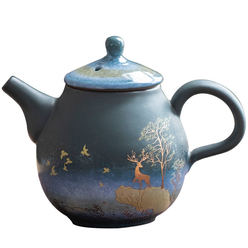 ACACUSS Ceramic Teapot Gold Deer Chinese Tea Pot Ceramic Teapot - Single Pot Household Kung Fu Tea Set - ACACUSS