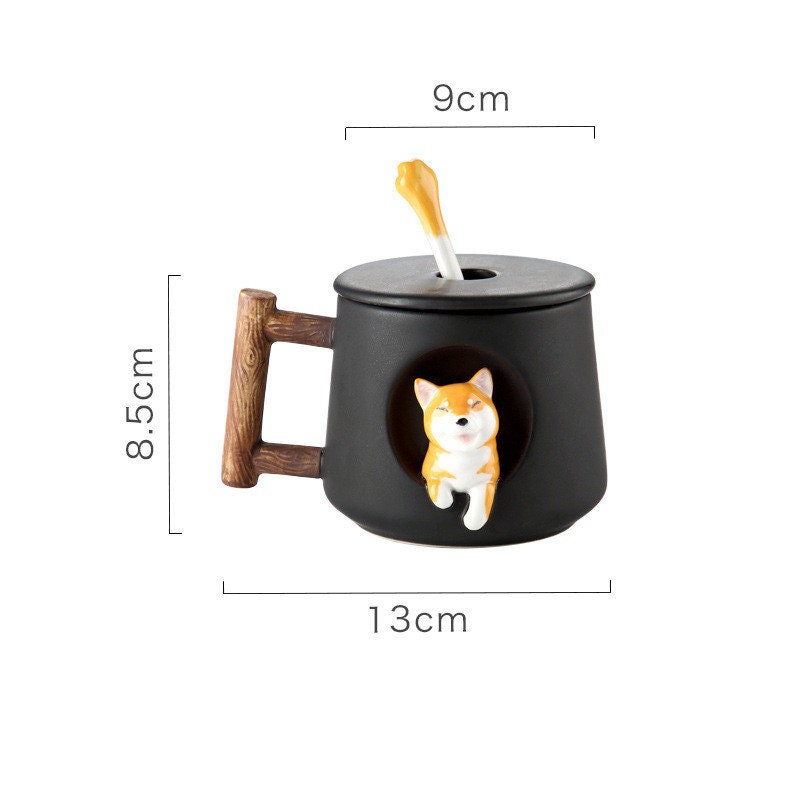 Mug kopi besar bagus untuk hadiah pecinta kopi shiba inu mug- cangkir keramik dengan tutup dan sendok - cangkir kopi anjing yang dipersonalisasi