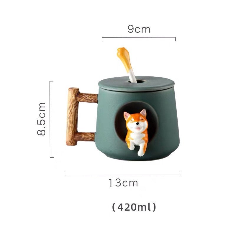 Grote koffiemok geweldig voor koffieliefhebber cadeau Shiba inu mug -keramische mok met deksel en lepel - honden koffiemok gepersonaliseerd