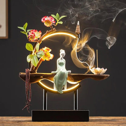 Vattenfall backflow rökelse kon & stickhållare brännare damer Buddha hem dekoration älg - keramisk brännare handgjorda blomma