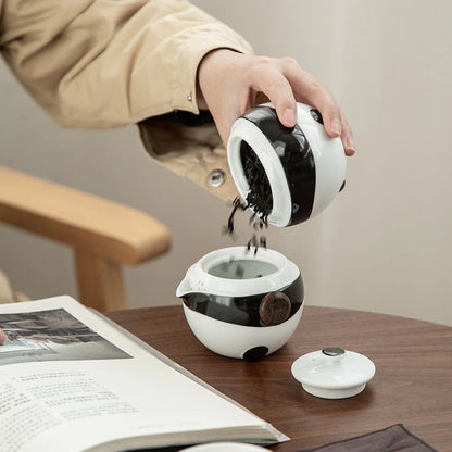 Seramik Panda Çaydan 2 Bardak Bir Çay Seti Taşınabilir Seyahat Ofisi Çin Çay Seti Mini Taşıma Çantası Filtre Çay Kupası Güzel Hediye