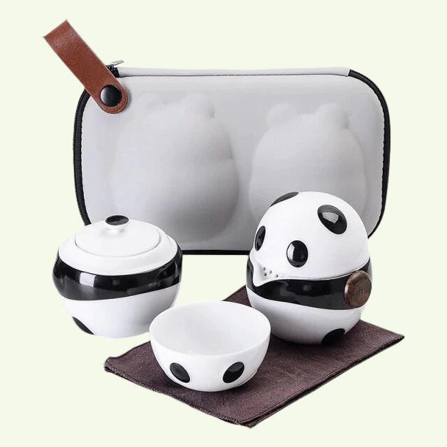 Teko panda keramik dengan 2 cangkir set teh kantor perjalanan portabel teh Cina set mini tas jinjing cangkir teh cangkir bagus