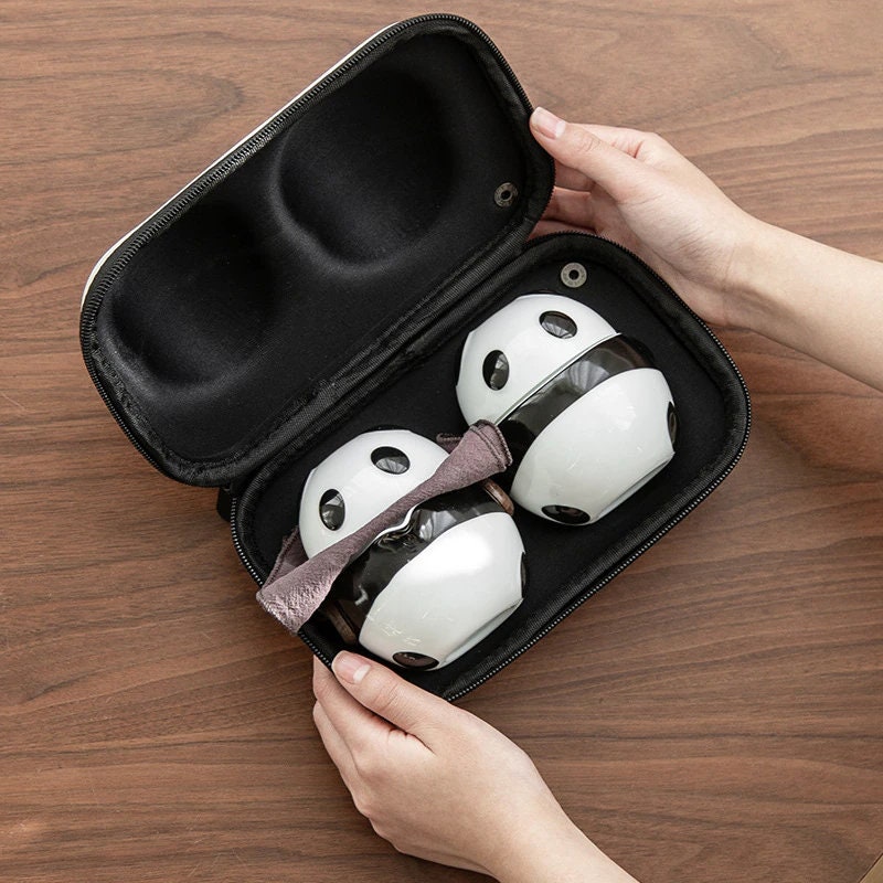 Keramisk panda -tekanner med 2 kopper en tesett bærbart reisekontor kinesisk tesett mini bærepose filter te kopp fin gave