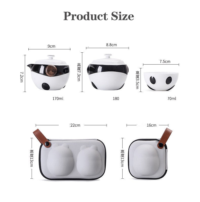 Keramisk panda -tekanner med 2 kopper en tesett bærbart reisekontor kinesisk tesett mini bærepose filter te kopp fin gave