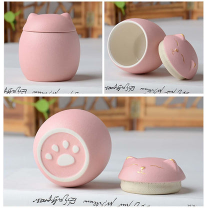 Ceramic Tea Caddy Cute Cat Pattern Portable Sealed Tea Leaf Containers Trave