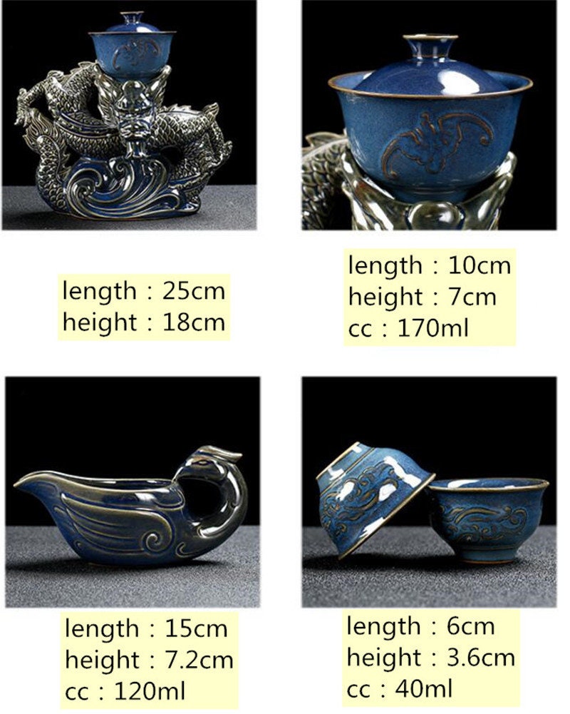 Oriental Dragon Çaydanlık | Çin Vintage Çay Seti | Yetişkinler için antika çay seti