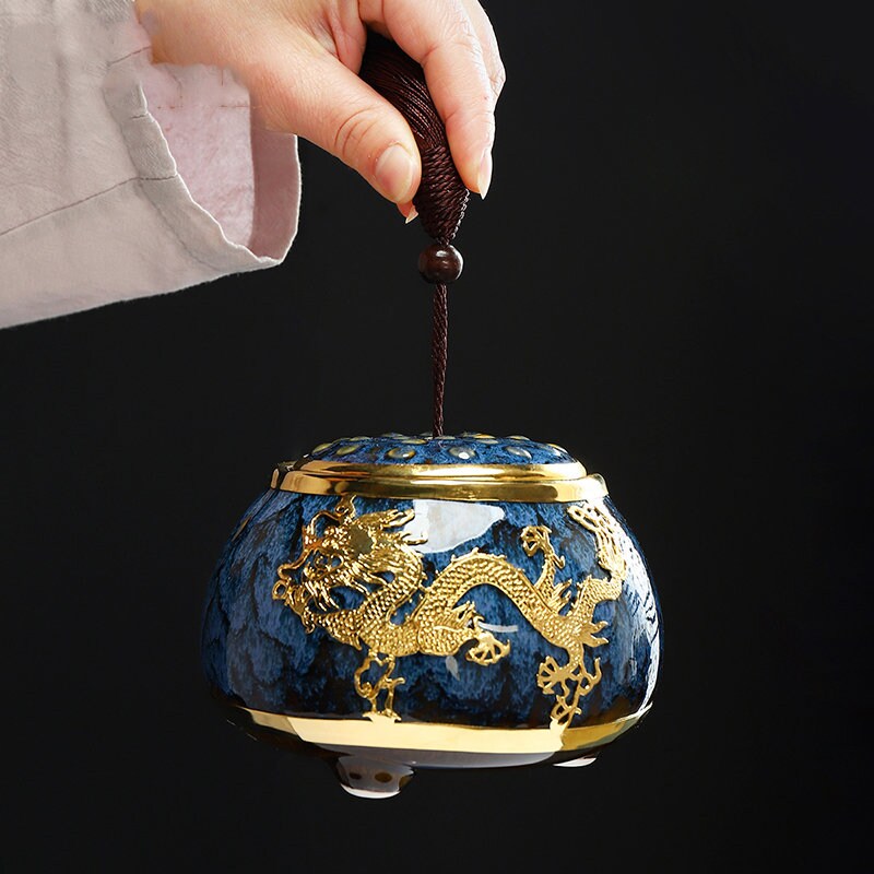 Golden Inlaid Jade Tea Pot Jianzhan Kung Fu Tea Set Large Sealed Tea Pot  - Storage Coffee Canister Tank Storage Tea Set Accessories