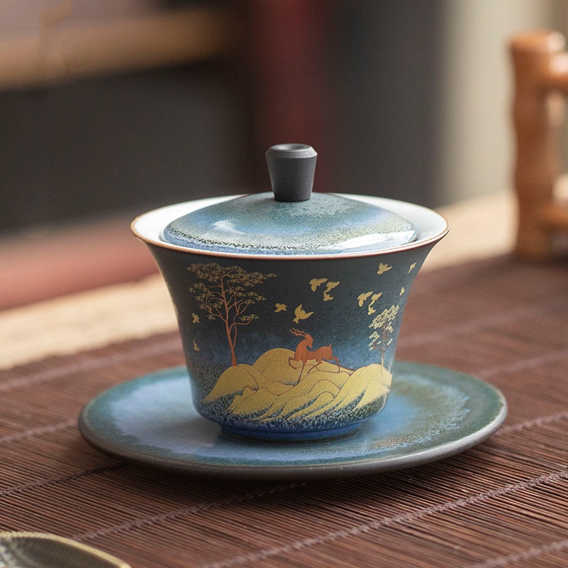 Deer Ceramic Gaiwan Home Retro Ceramic Kiln Turned Into Tea Bowl - acacuss