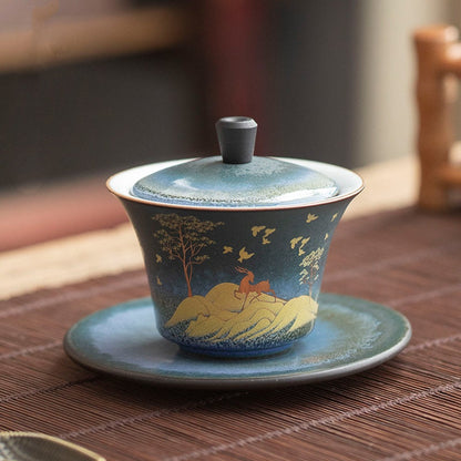 Deer Ceramic Gaiwan Home Retro Ceramicugn förvandlades till Tea Bowl
