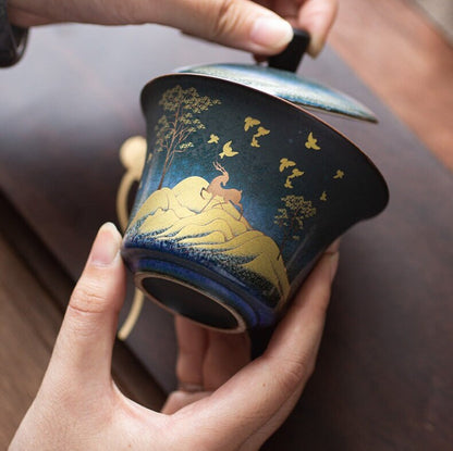 Deer Ceramic Gaiwan Home Four en céramique rétro transformé en bol à thé