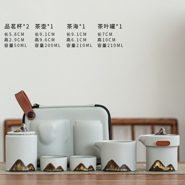 Ceramic Portable Travel Kung Fu Tea Set Home Office Zen Tea Teapot Gift - Travel Teaset with cups and TEA Caddy in Travel Bag