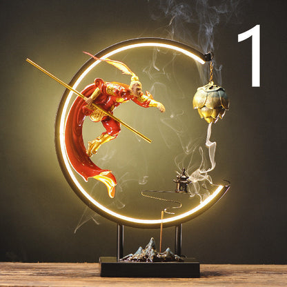 Backflow incense holder burner Chinese Style Led Light Ring Living Room Porch Zen Home - acacuss