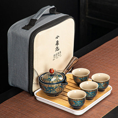 ערכת תה נסיעות ניידת קרמיקה - קומקום טה 360 ספינינג אוטומטי - ארוז מתנה