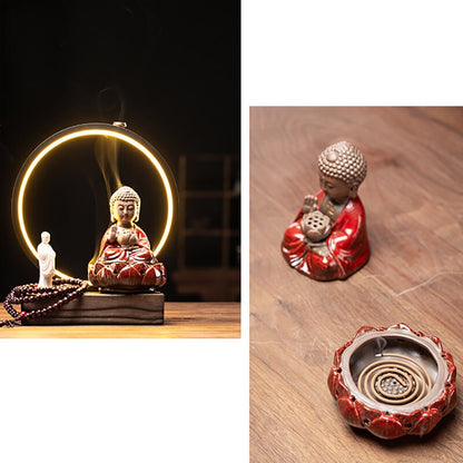 Porte-encens en forme de cône de bouddha assis, brûleur d'encens à reflux, Led, maison, salon, bureau