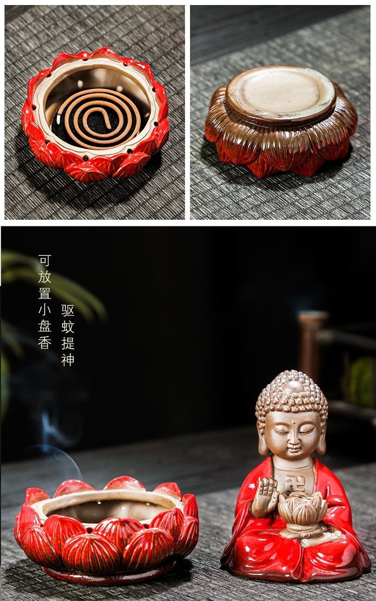 Sittende Buddha Cone Incense Fossholder Backflow Incense Burner LED LED HJEM LIVE ROM DESKERTOP