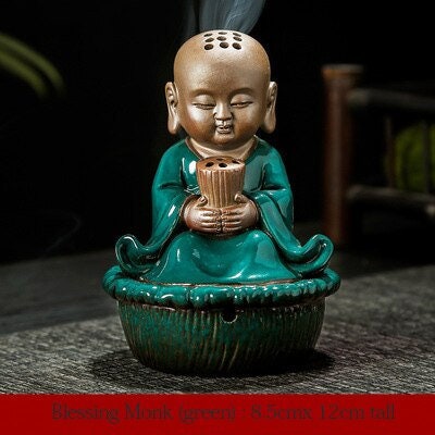 Sitting Buddha Cone Incense waterfall Holder  Backflow Incense Burner Led Home Living Room Desktop - acacuss