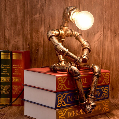 الأمريكية SteamPunk الجدول ضوء روبوت الجدول مصباح خمر لوفت أنابيب الحديد لمبة مكتب الصناعية مصابيح طاولة Led السرير مقهى داخلي الرجعية ديكور