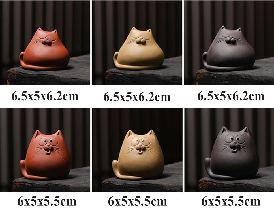 ACACUSS Tea pet | Tea play set | clay Creative Ceramic Animal Figurines Chinese zisha yixing statues Meditation Angry cat figures sculpture - ACACUSS