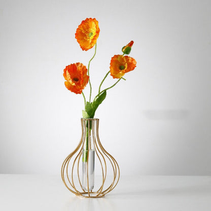 Moderne jern Golden Glass Vase Metal Wire Decorative Glass Tube Vase/Flower Vase Pot/Unique Handmade Home Decor/Living Room Office Table Vase