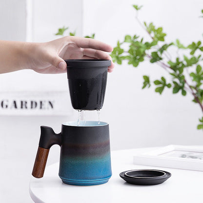 Mug Teh Keramik Jepang Set dengan infuser dan tutup buatan tangan