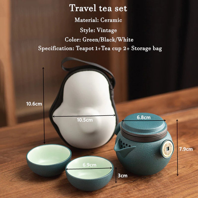 ACACUSS Complete Travel Kung Fu Tea Set Small Tea Tray Set I Ceramic Portable Travel Tea Set Outdoor Kung Fu Tea  I Japanese Ceramic Tea Cup - ACACUSS