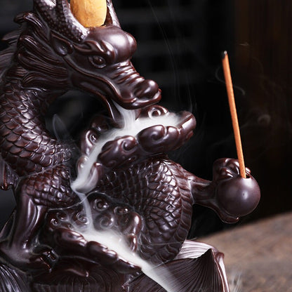 Dragão artesanal Dragão cerâmico Cachoeira de fumaça de fumaça de queimador de queimador decoração Decoração de incenso Feng shui decoração