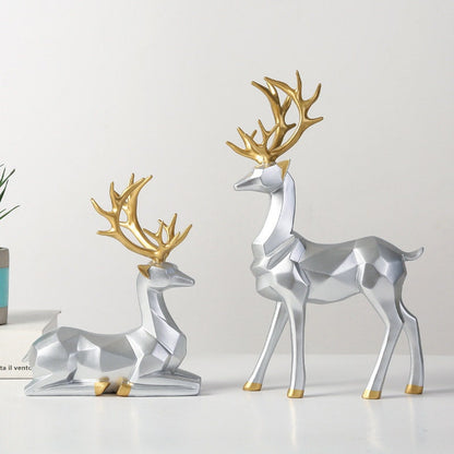 Golden Deer figurine Animal Statue Sculpture Living Room Decoration  - Golden deer For Home Decor, Housewarming Gift