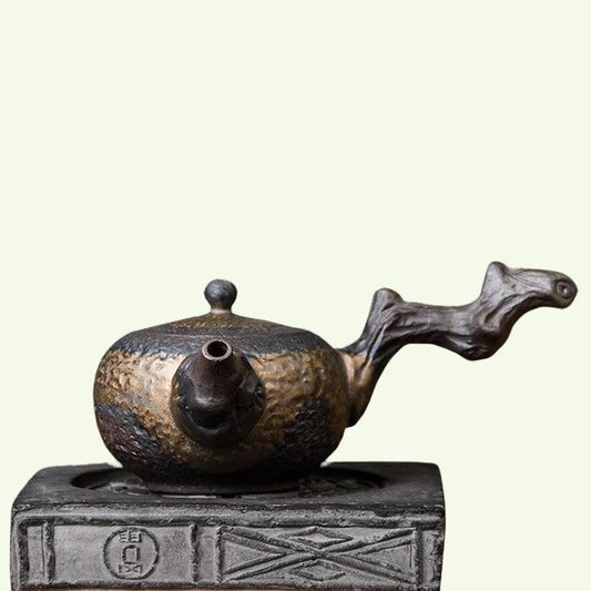 Stentøj Håndlavet retro keramisk kung fu tesæt enkelt pot jernglasur tekande kyusu stil - stentøjs tekande keramisk sidehåndtag