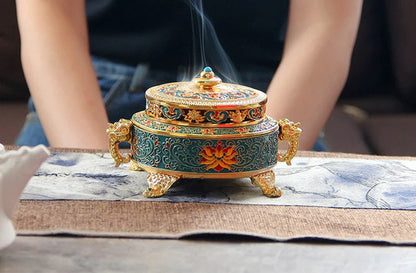 Tibetský jídlo kadidlo kadidlo hořák barevná slitina mědi malovaná kadidlo hořák