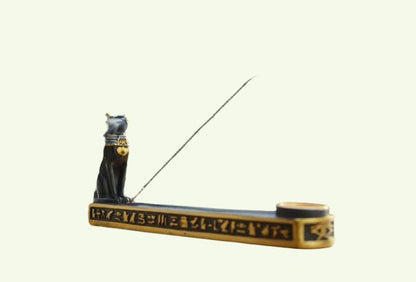 مبخرة بتدفق خلفي لديكور المنزل البسيط - مبخرة حامل مخاريط البخور النحاسية - لوحة بخور إله القط