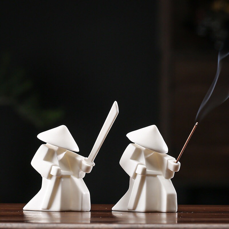 Creative Ceramic Samurai Knight Desktop Ornaments Household Incense Stick Holder Burner Tray - acacuss