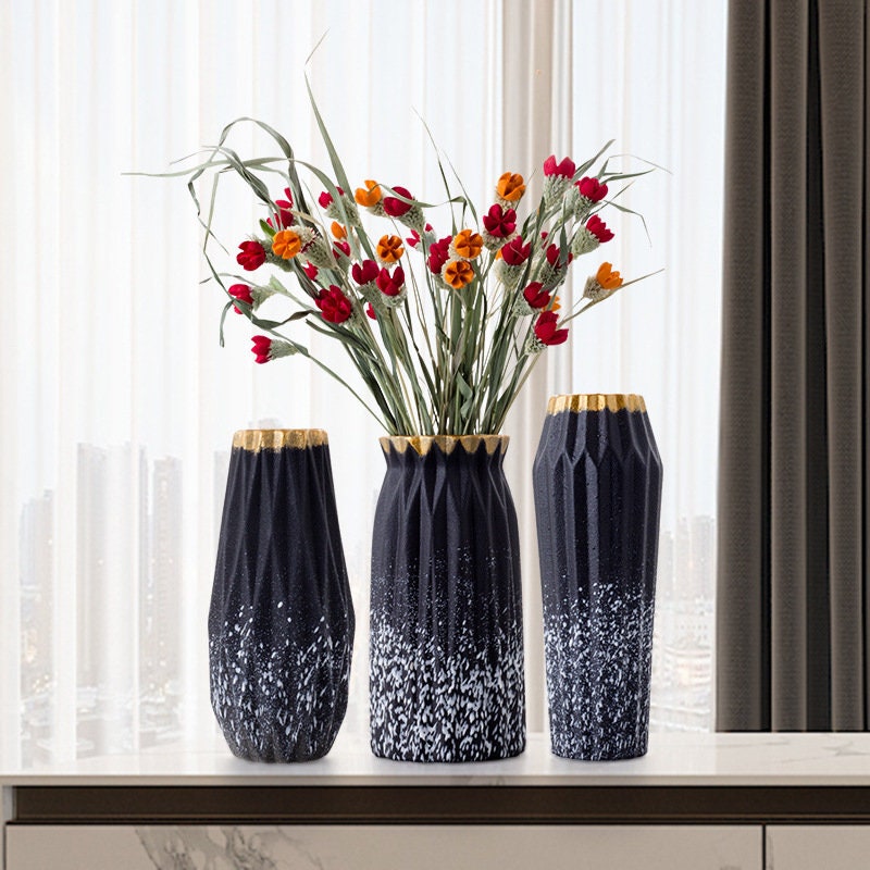 Nordiska minimalistiska dekorativa ornament vardagsrum blommor arrangemang - mitten av århundradet moderna dekor vaser - bord mittpiece hushållsgåva