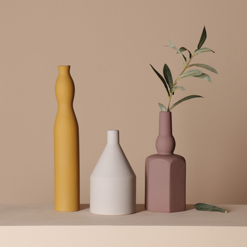 Patung Vas Handmade | Hadiah Vas Abstrak Minimalis | Tabterpiece Centerpiece Geometris Keramik Tembikar | Dekorasi Nordik Minimalis
