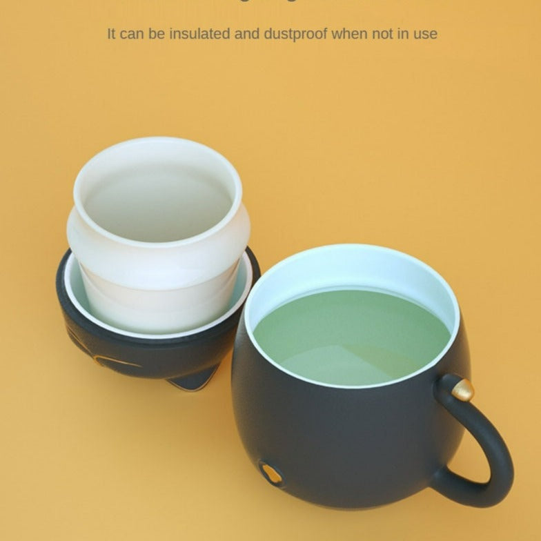 Niedliche Katzen-Teetasse aus Keramik mit Teesieb