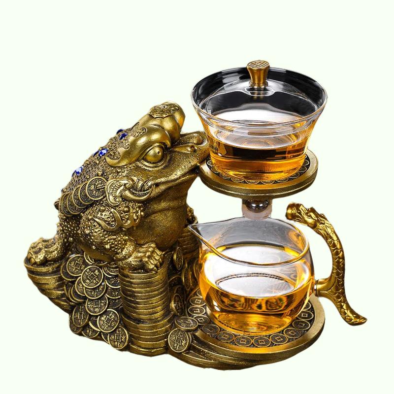 طقم إبريق شاي ضفدع زجاجي فريد على الطراز الصيني